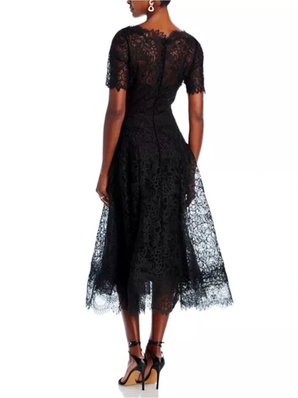 RICKIE FREEMAN FOR TERI JON Black A-Line Scalloped Lace Midi Dress Size 8 - Picture 2 of 7